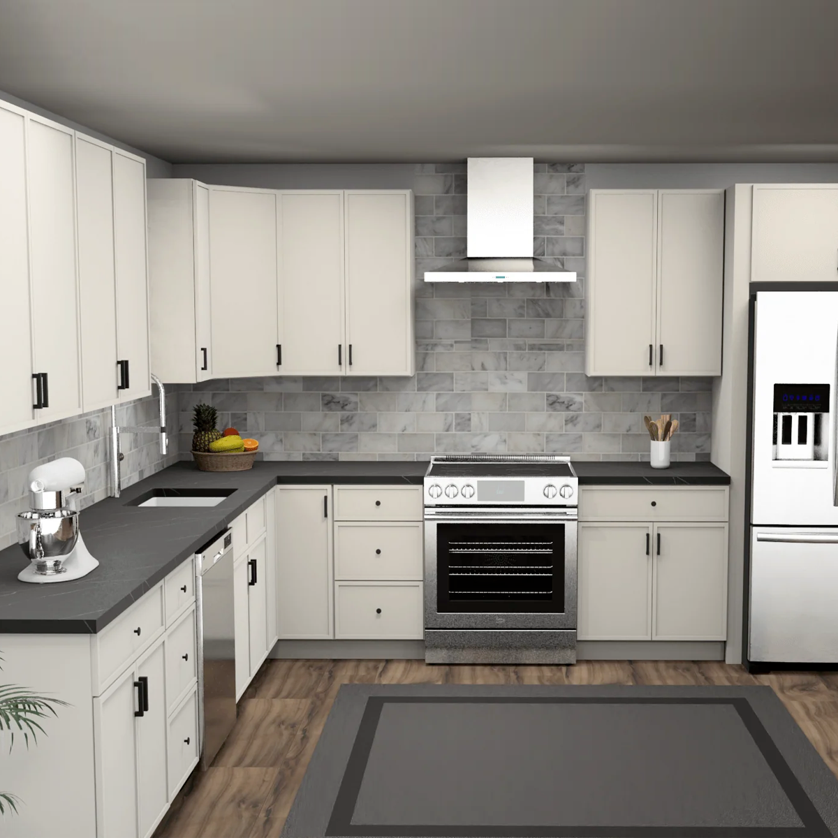 Modern White L-Shaped 10x10 Full Kitchen Set – PracticalCabinets