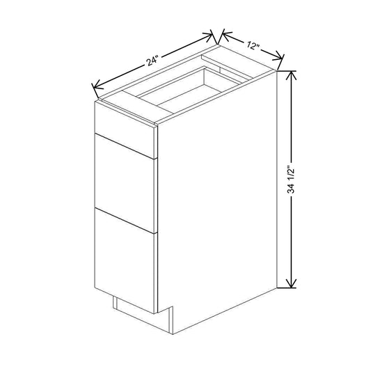 CNC Classic Milano Polar White 12" W 3 Drawer Base Cabinet