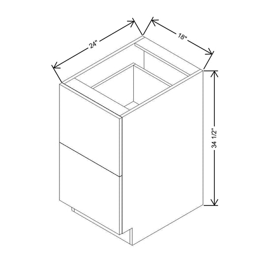 Modernform Cabinet Gloss White 18" W X 34 1/2" H X 24" D  2 Drawer Base Cabinet