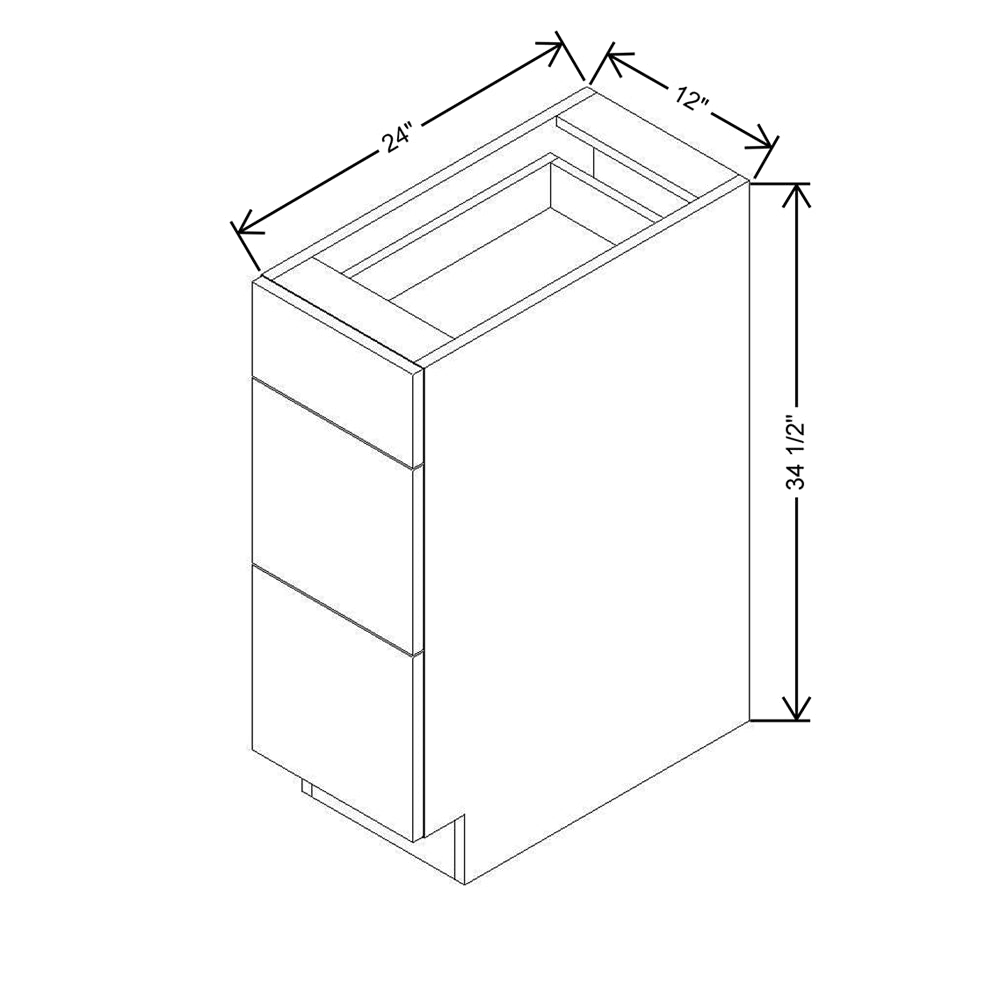 Modernform Cabinet Gloss White 12" W X 34 1/2" H X 24" D 3 Drawer Base Cabinet