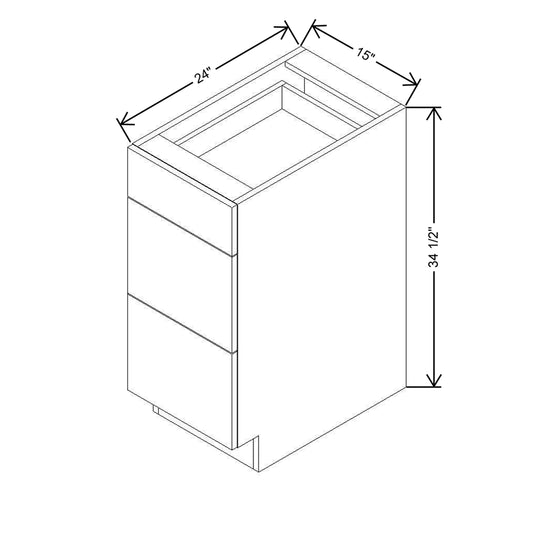 Modernform Cabinet Gloss White 15" W X 34 1/2" H X 24" D  3 Drawer Base Cabinet