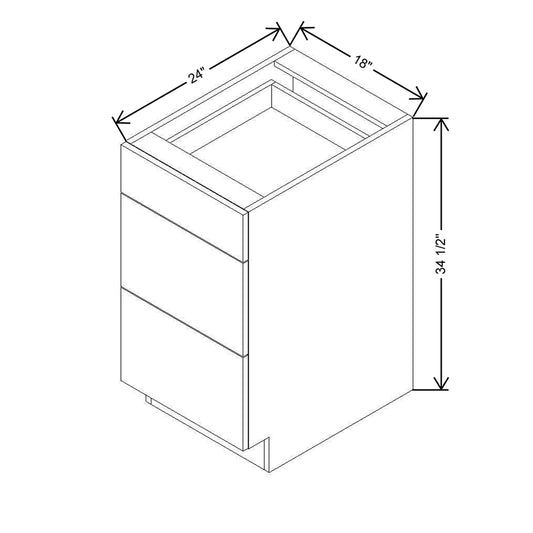 Modernform Cabinet Gloss White 18" W X 34 1/2" H X 24" D  3 Drawer Base Cabinet