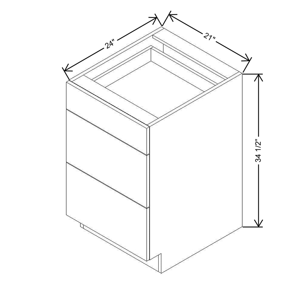 Modernform Cabinet Matte White 21" W X 34 1/2" H X 24" D 3 Drawer Base Cabinet