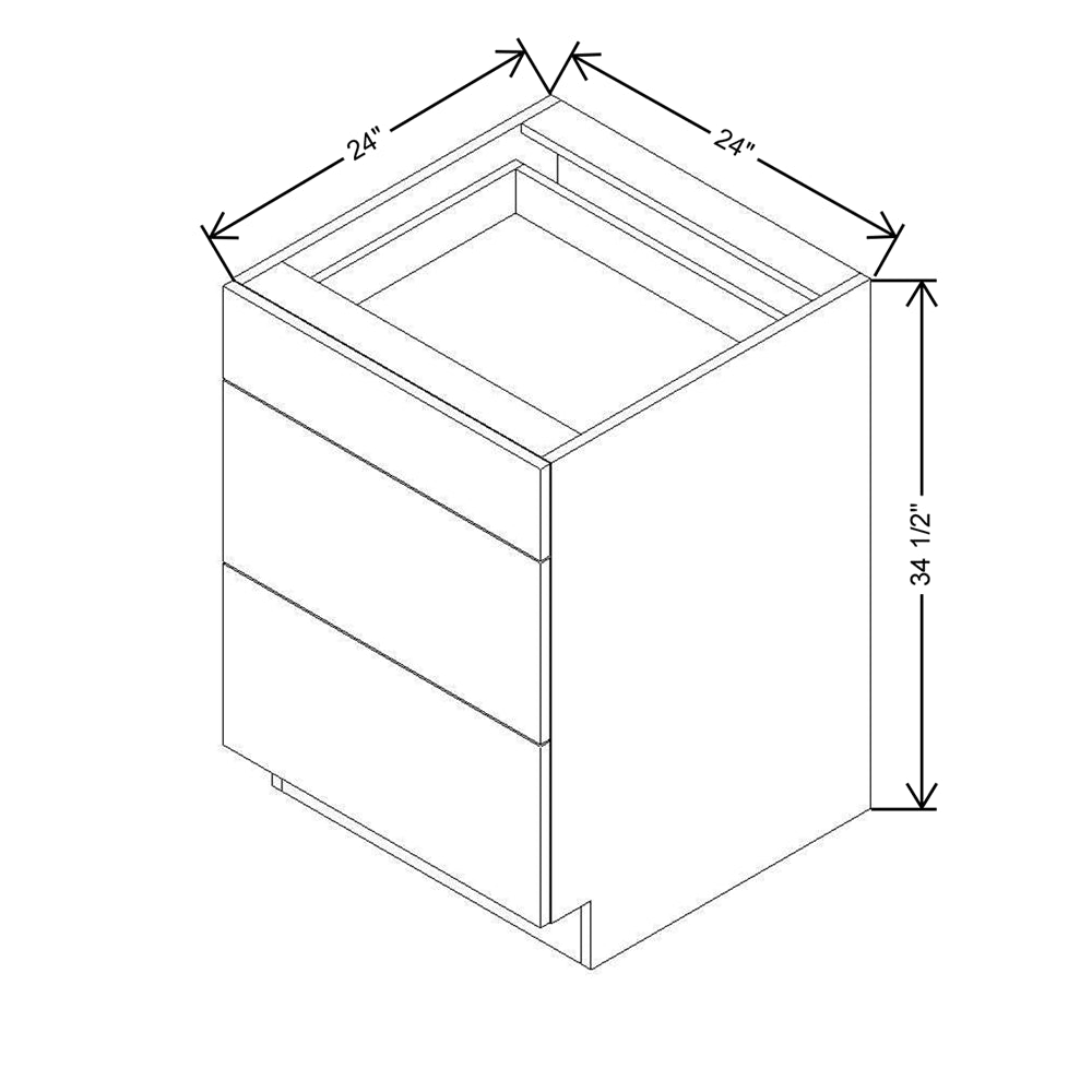 Modernform Cabinet Matte White 24" W X 34 1/2" H X 24" D 3 Drawer Base Cabinet