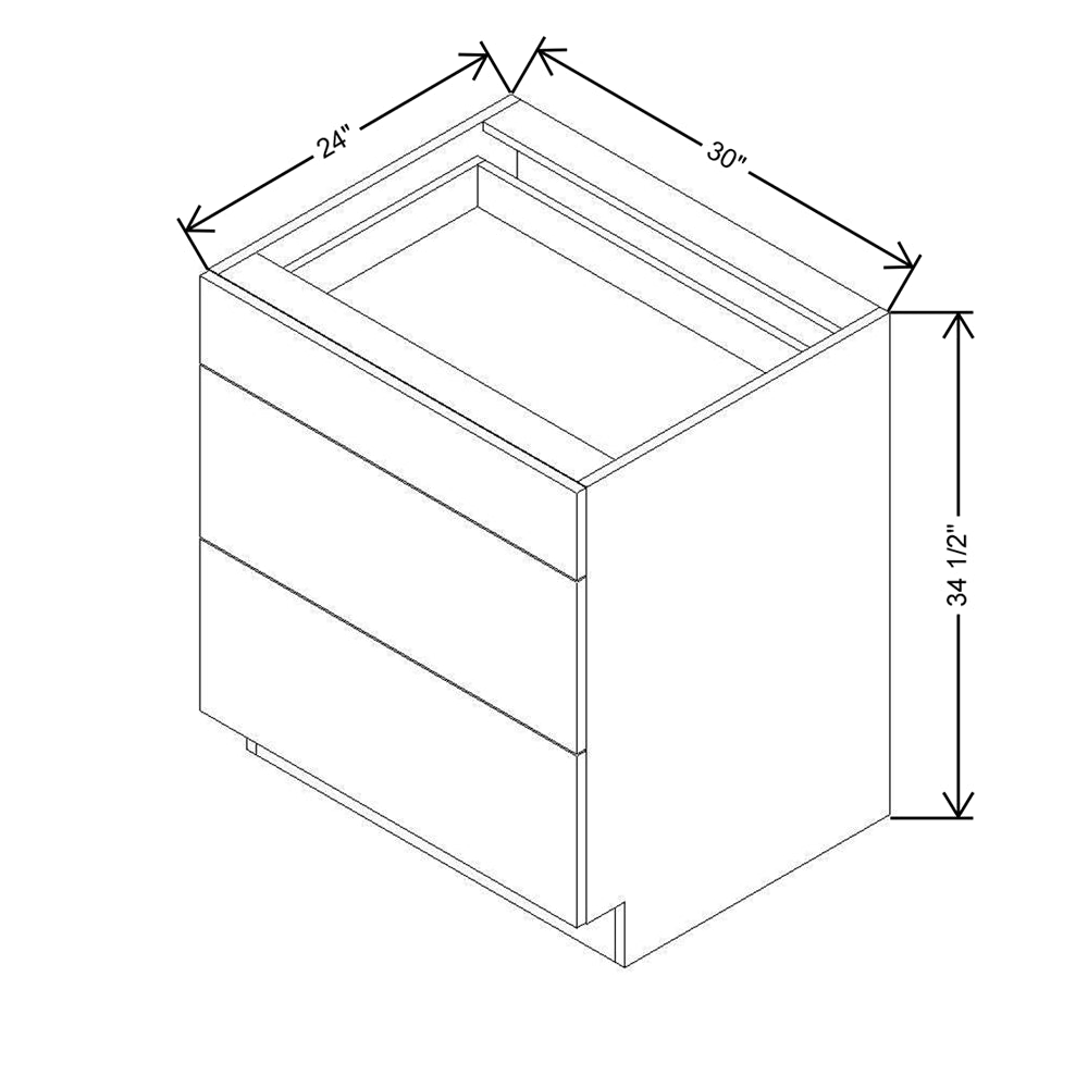 Modernform Cabinet Matte White 30" W X 34 1/2" H X 24" D 3 Drawer Base Cabinet