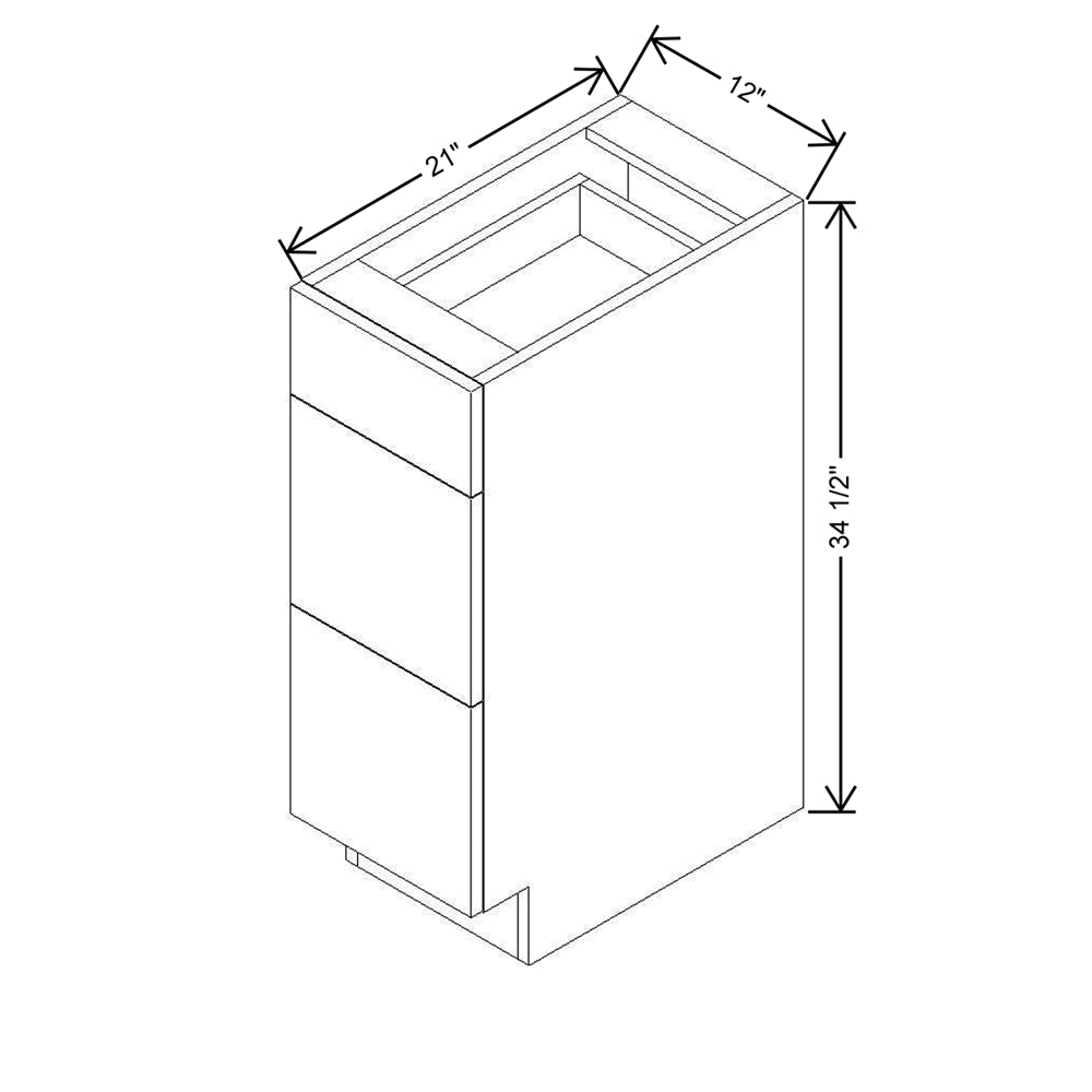 Modernform Cabinet Gloss White 12" W X 34 1/2" H X 21" D Vanity Base with 3 Drawers