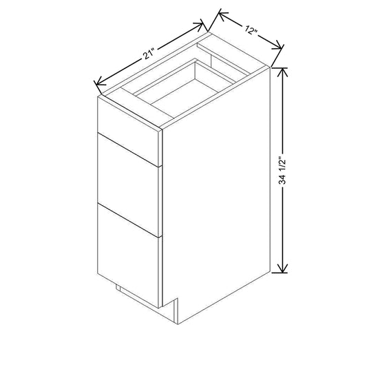 Modernform Cabinet Gloss White 12" W X 34 1/2" H X 21" D Vanity Base with 3 Drawers