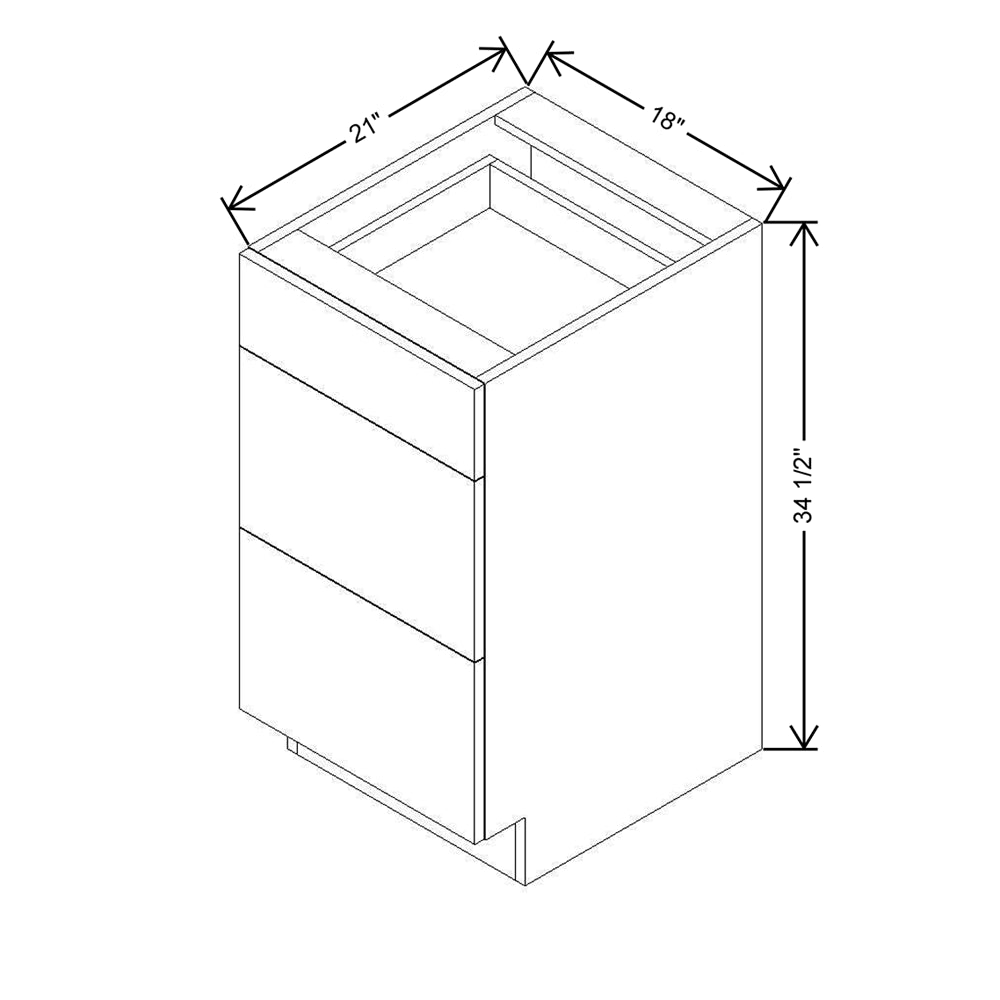 Modernform Cabinet Gloss White 18" W X 34 1/2" H X 21" D Vanity Base with 3 Drawers
