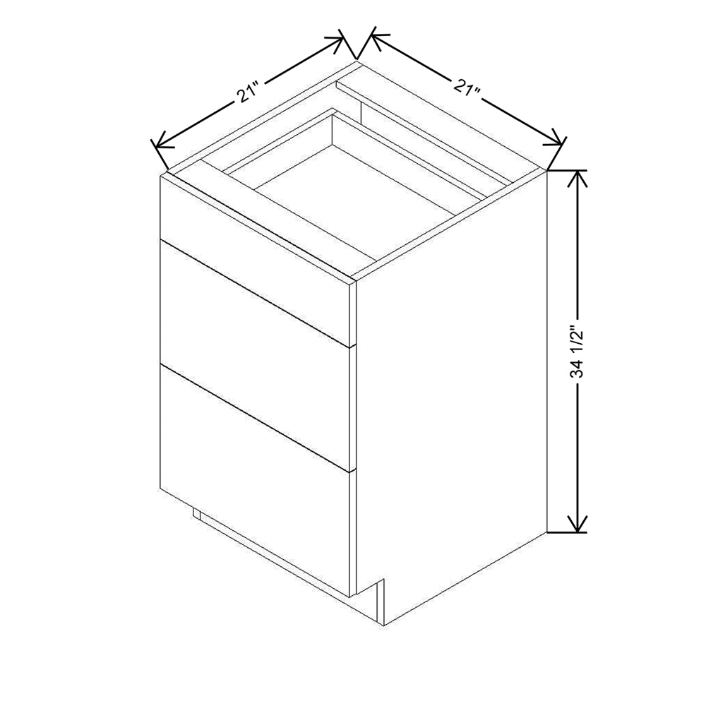Modernform Cabinet Gloss White 21" W X 34 1/2" H X 21" D Vanity Base with 3 Drawers