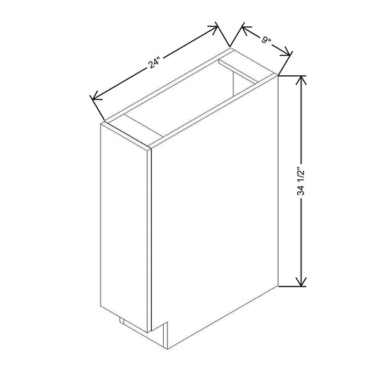 Modernform Cabinet Gloss White 9" W X 34 1/2" H X 24" D Full Height Single Door Base Cabinet