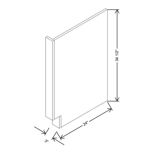 Modernform Cabinet Gloss White 3" W X 34 1/2" H X 24" D Base Dishwasher End Panel