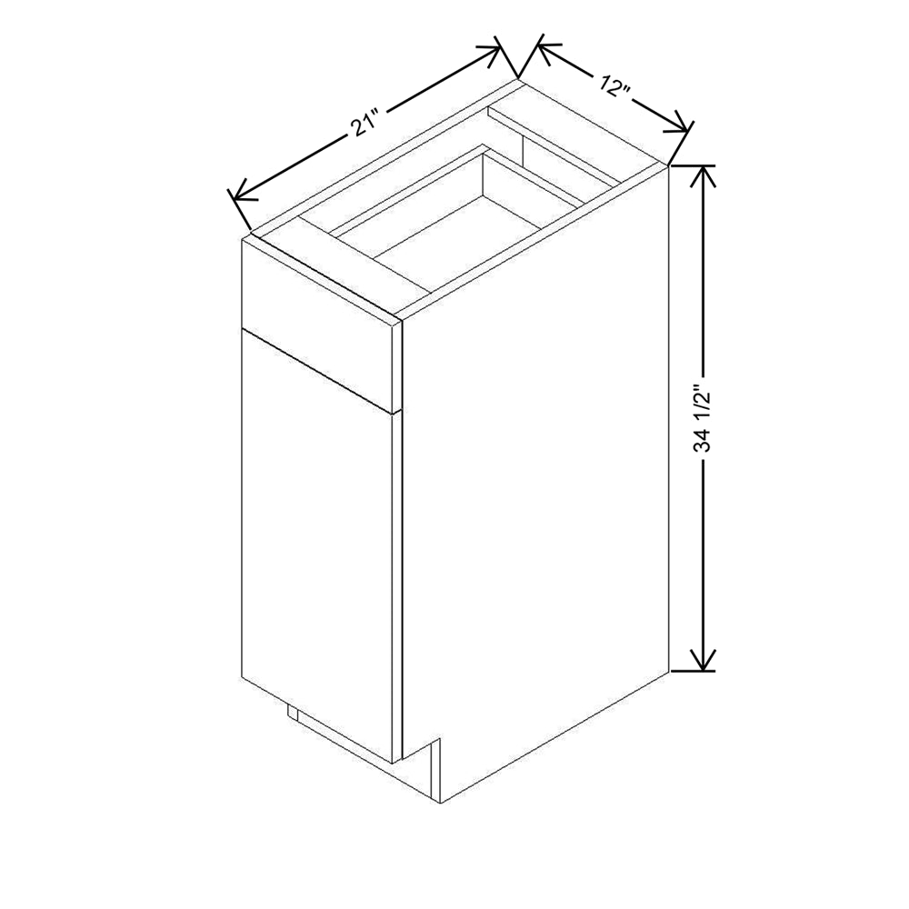 Modernform Cabinet Gloss White 12" W X 34 1/2" H X 21" D Base 1 Door/1 Drawer