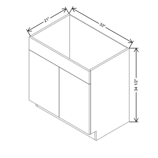 Modernform Cabinet Gloss White 33" W X 34 1/2" H X 21" D Vanity Sink Base 2 Doors/1 False Front