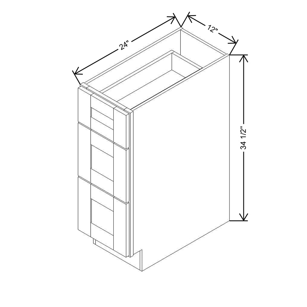 Modernform Cabinet White Shaker 12" W X 34 1/2" H X 24" D 3 Drawer Base Cabinet