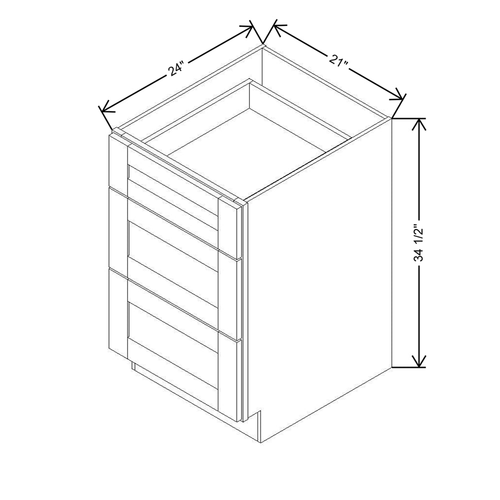 Modernform Cabinet Natural Shaker 21" W X 34 1/2" H X 24" D  3 Drawer Base Cabinet