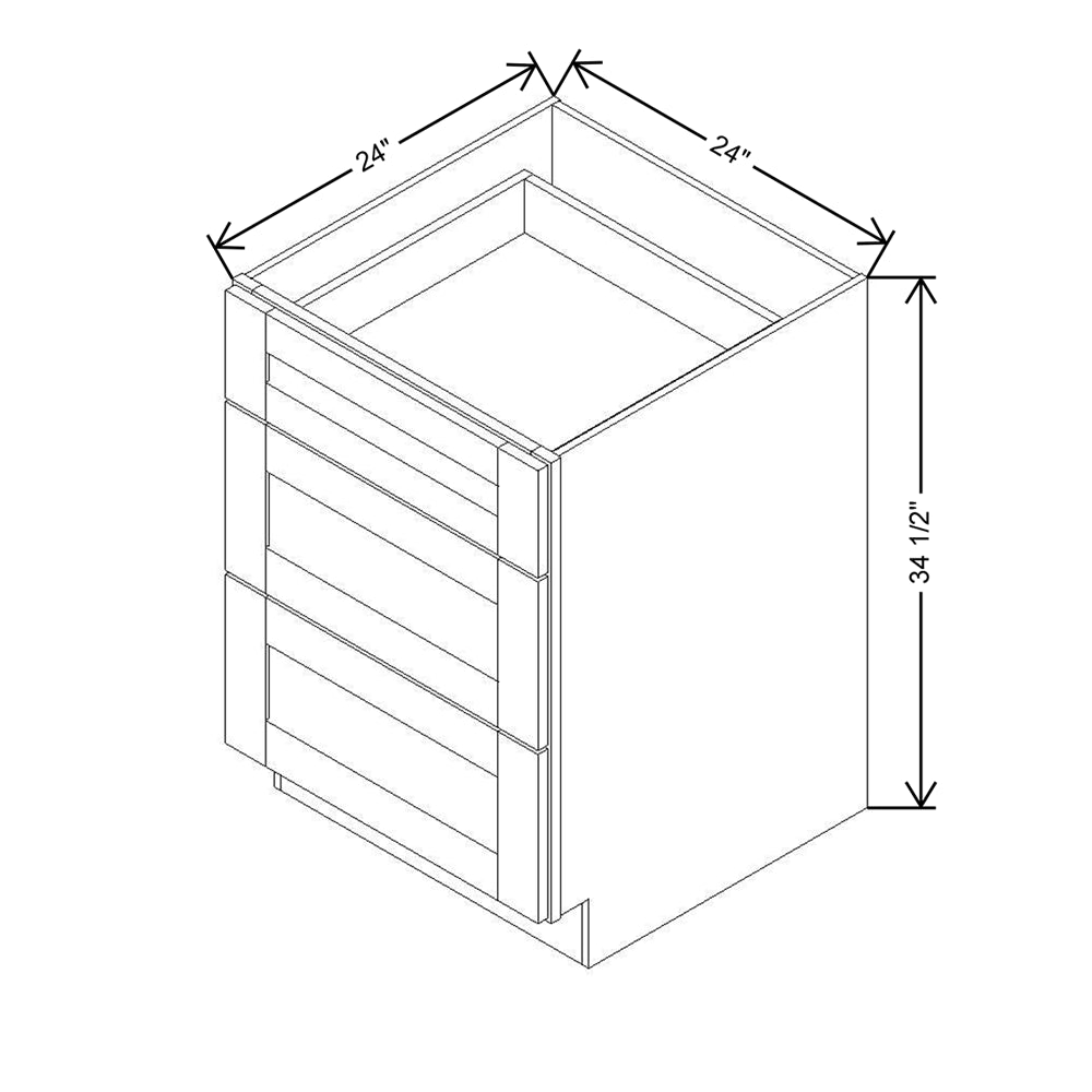 Modernform Cabinet Grey Shaker 24" W X 34 1/2" H X 24" D 3 Drawer Base Cabinet
