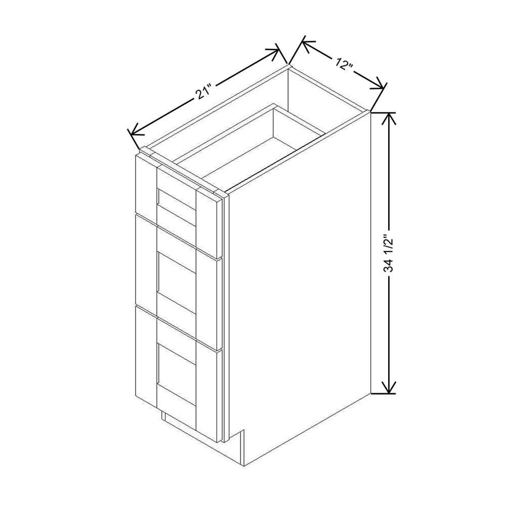 Modernform Cabinet Natural Shaker 12" W X 34 1/2" H X 21" D Vanity Base with 3 Drawers