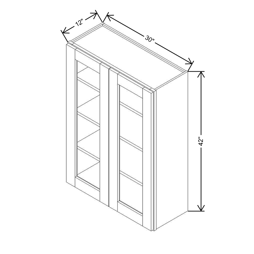 Modernform Cabinet Slate Shaker 30" W X 42" H X 12" D Double Glass Door Wall Cabinet