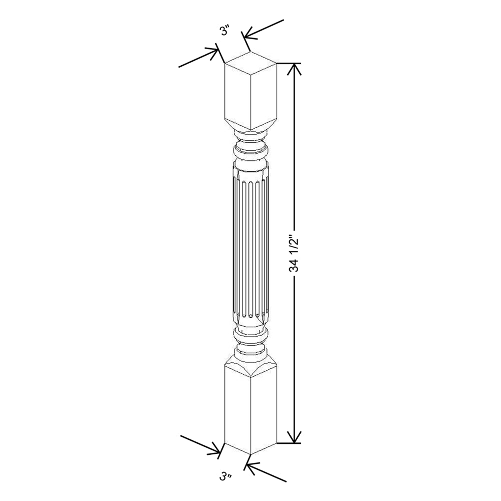 CNC Concord Fashion White 3" W X 34 1/2" H Post Fluted