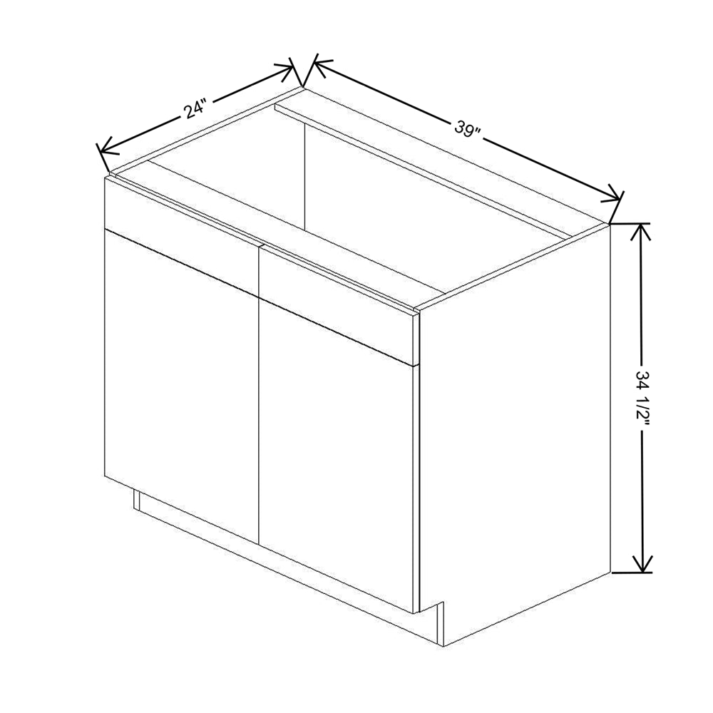CNC Classic Broadway Silver 39" W 2 Drawer Front Double Door Sink Base Cabinet