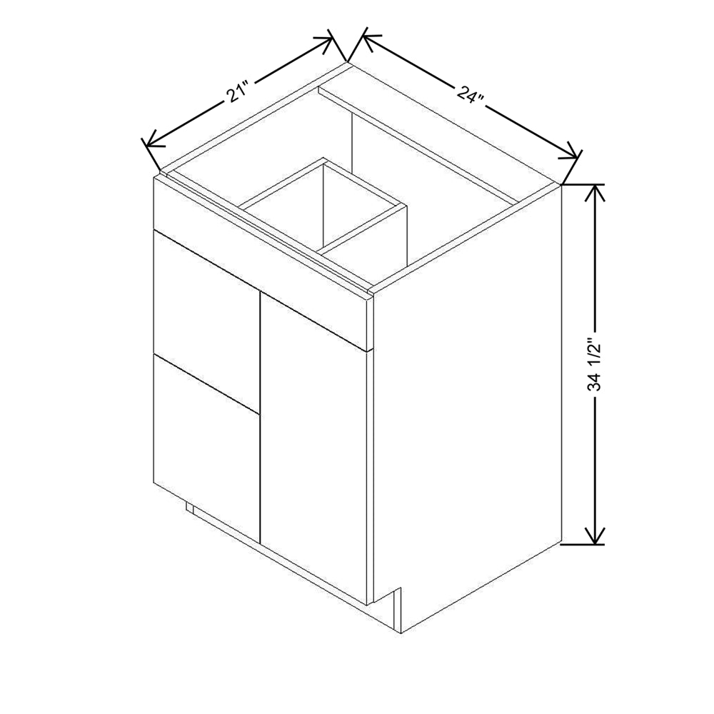 CNC Luxor 5-Piece Smoky Grey 24" W Single Door 2 Drawers Left Vanity Sink Base Cabinet
