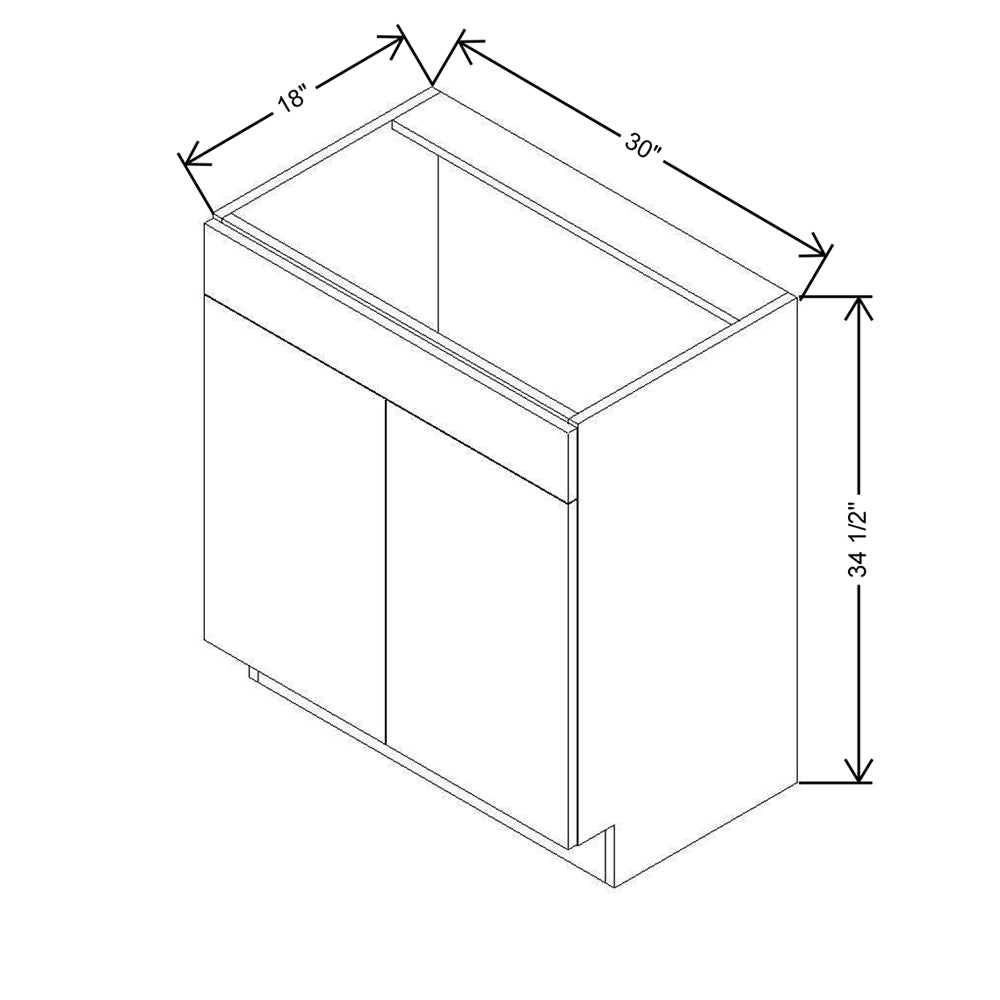 CNC Classic Highland White 30" W x 34 1/2" H X 18" D Double Door Vanity Sink Base Cabinet