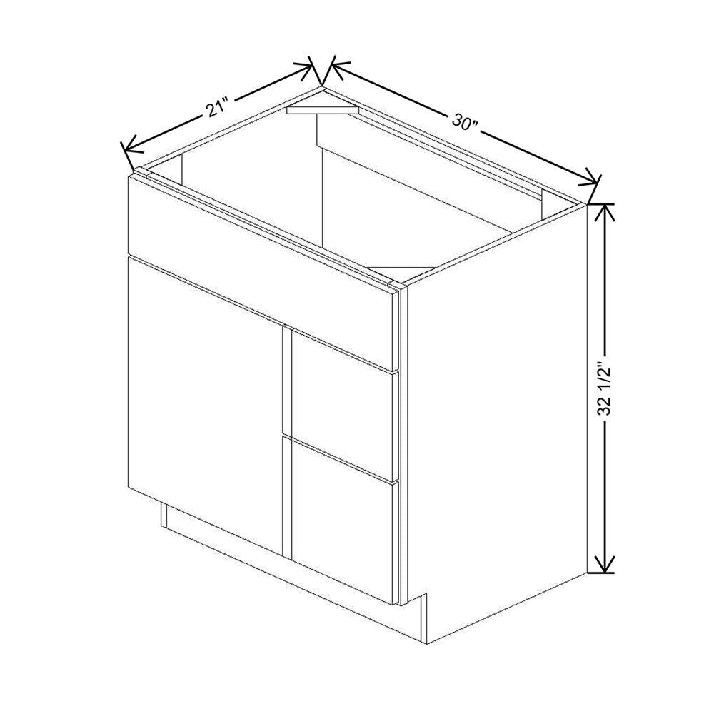 CNC Country Oak Honey 30" W X 32 1/2"H X 21" D Double Door Vanity Sink Base Cabinet