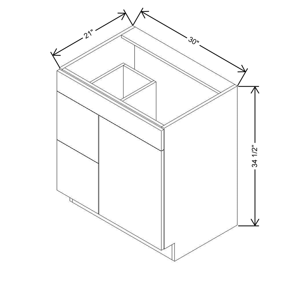 CNC Classic Highland White 30" W Single Door 2 Drawers Left Vanity Sink Base Cabinet