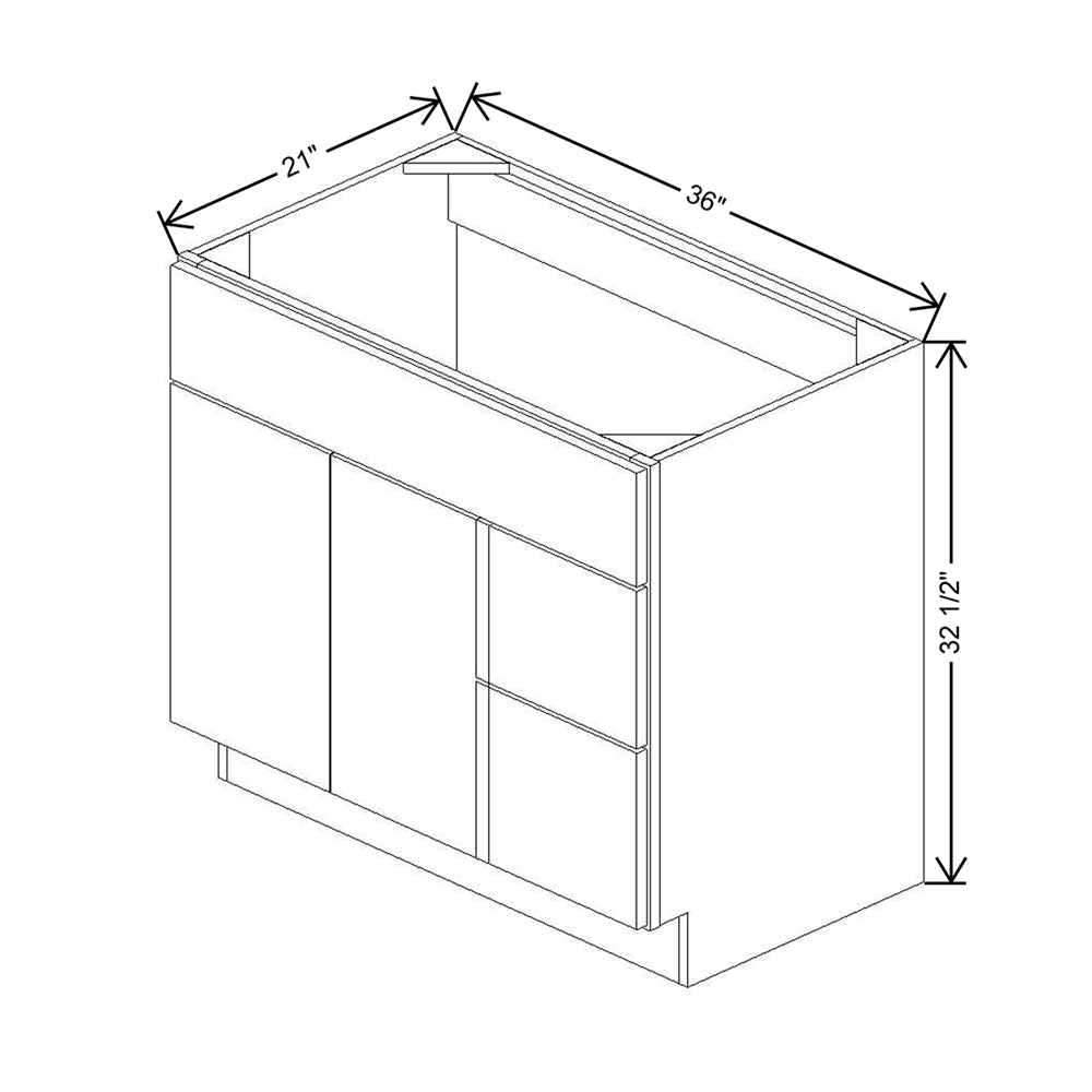 CNC Country Oak Honey 30" W X 32 1/2"H X 21" D Single Door 2 Drawer Vanity Sink Base Cabinet