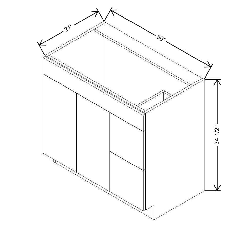 CNC Classic Milano Seaside 36" W Double Door 2 Drawers Right Vanity Sink Base Cabinet
