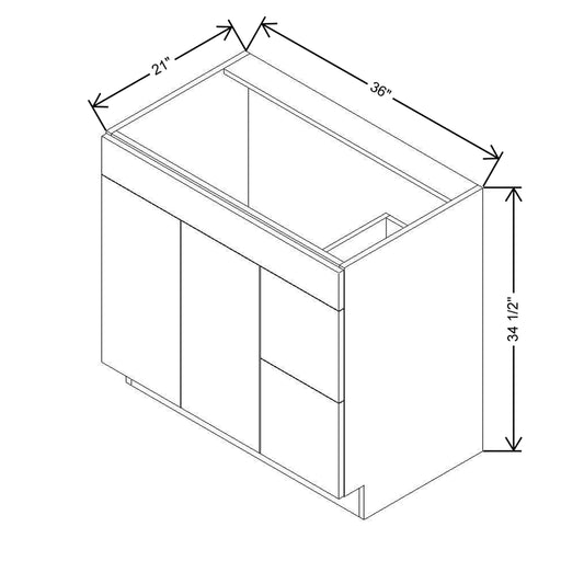 CNC Classic Milano Seaside 36" W Double Door 2 Drawers Right Vanity Sink Base Cabinet