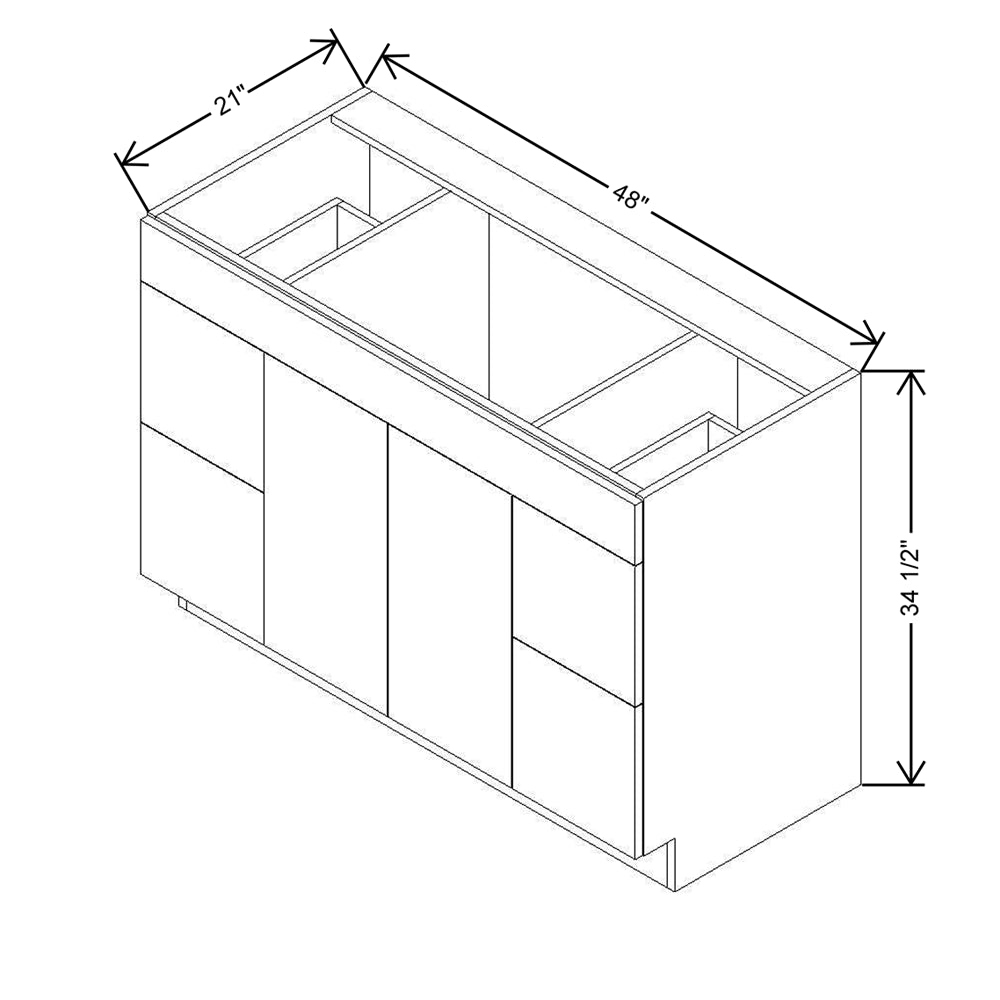CNC Classic Milano Obsidian 48" W Double Door 4 Drawers Vanity Sink Base Cabinet