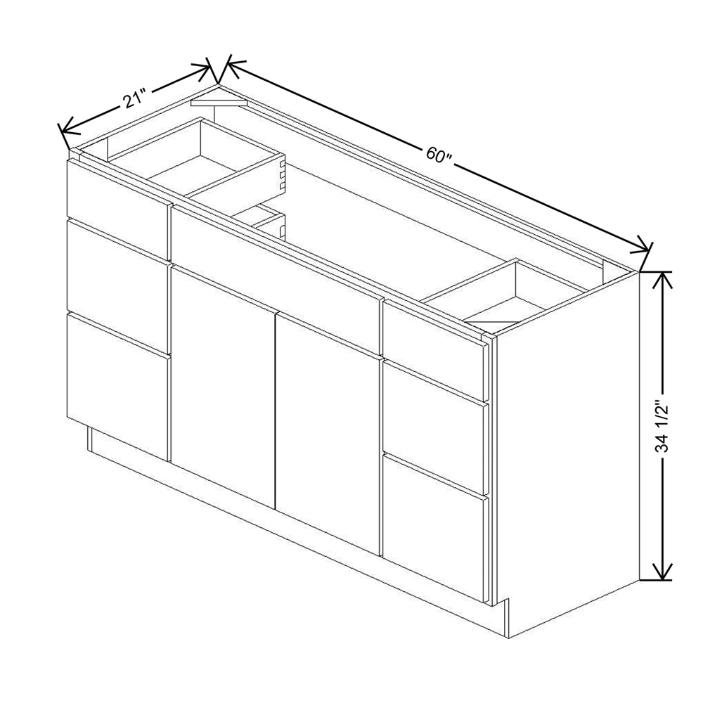 CNC Luxor 5-Piece Smoky Grey 60" W Vanity Drawer Single Sink Base Cabinet