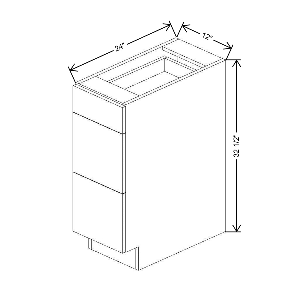 CNC Classic Milano Polar White 12" W Vanity Drawer Base Cabinet