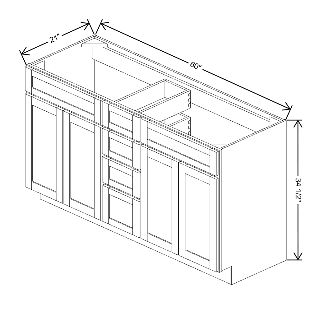 Wolf Classic Dartmouth 5-piece Biscayne Paint 60"W Combo Vanity Sink Base-4 Drawer