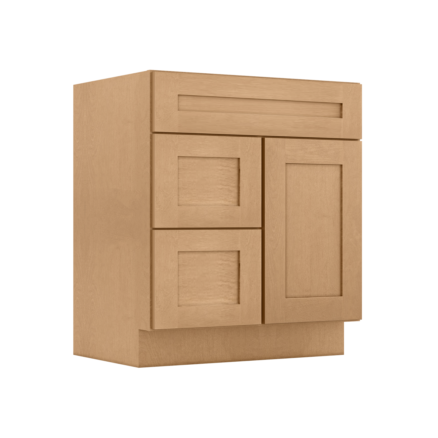Vanity Sink Base Cabinet with Left Drawers 30 Inch Wide x 21 Inch Deep x 34 1/2 Inch High Shaker Toffee Series