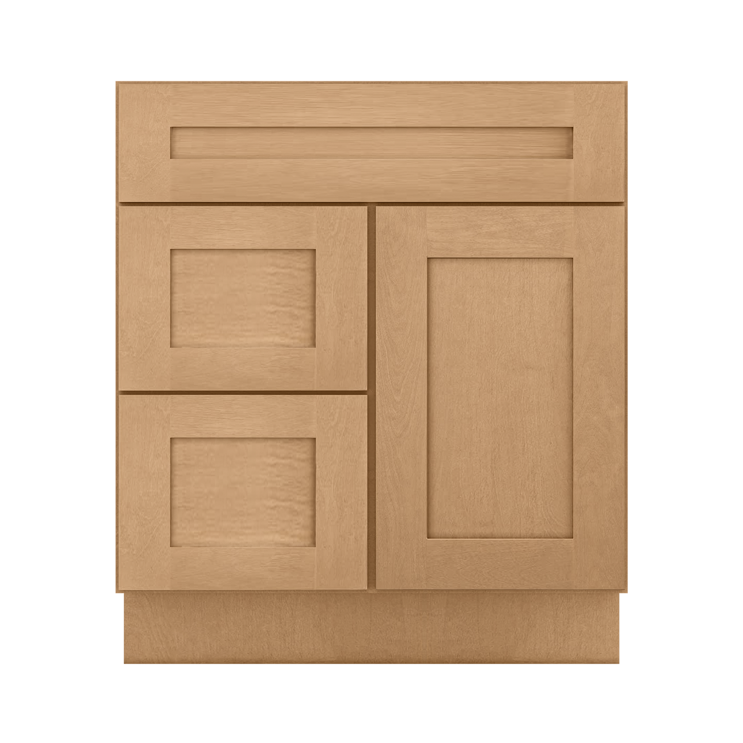 Vanity Sink Base Cabinet with Left Drawers 30 Inch Wide x 21 Inch Deep x 34 1/2 Inch High Shaker Toffee Series