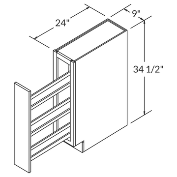 LessCare Newport Base Full Height Door 9"W Shaker Cabinet Wireframe