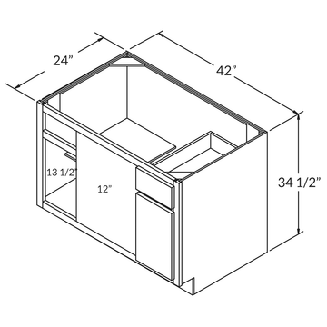 LessCare Danbury Blue Blind Corner Base 42"D Shaker Cabinet Wireframe