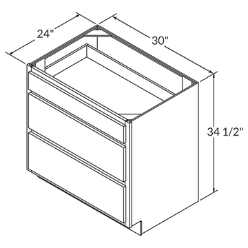 LessCare Danbury Blue Drawer Base 30"W Shaker Cabinet Wireframe