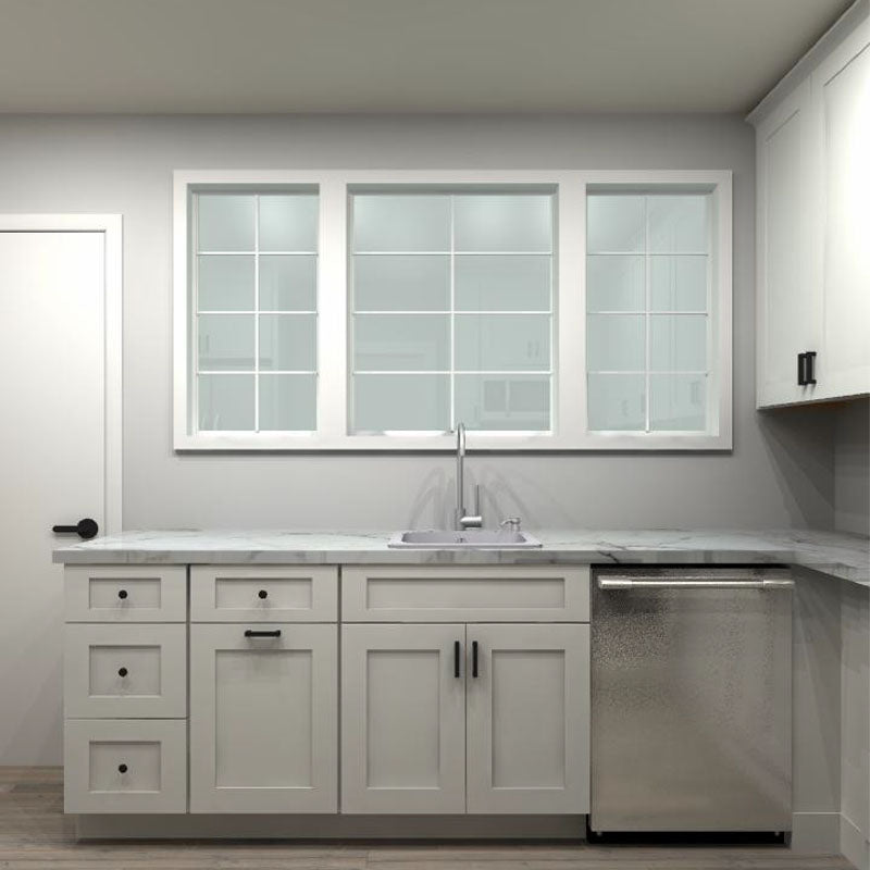 Fabuwood Allure Galaxy Frost 45 by 104 by 105 by 83 by 43 in. Peninsula Kitchen and 30 in. Sink
