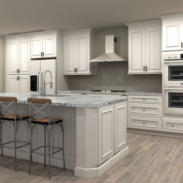 Fabuwood Allure Imperio Dove 218 in. Single Wall Kitchen with Island and 36 in. Double Sink