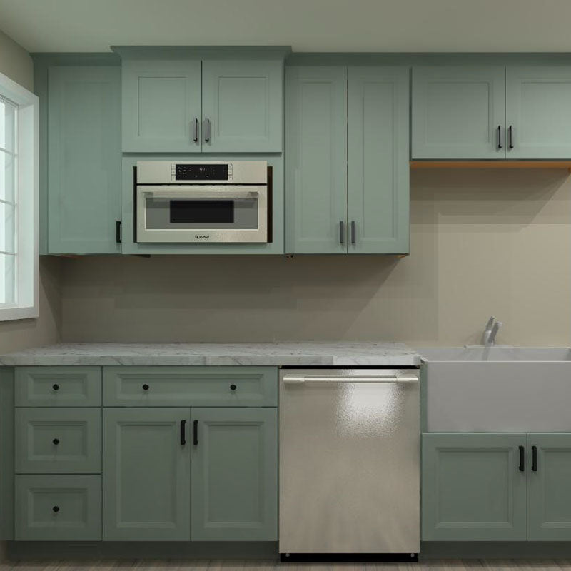 Fabuwood Allure Onyx Sage Green 55 by 108 by 67 by 54 in. Peninsula Kitchen and 36 in. Farmhouse Sink