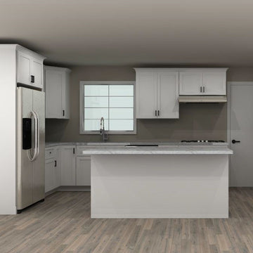 KCD Premier Shaker Designer White 96 by 147 by 144 in. U Shaped Kitchen with Island and 36 in. Double Sink