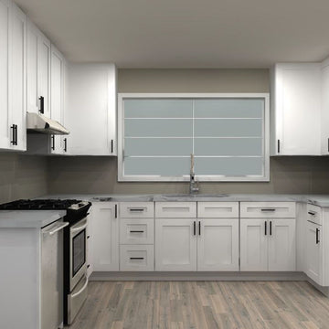 LessCare Alpina White 105 by 138 by 48 in. U Shaped Kitchen and 36 in. Double Sink