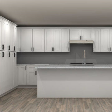 LessCare Alpina White 146 by 236 by 142 in. U Shaped Kitchen with Island and 36 in. Double Sink