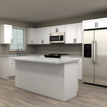 LessCare Alpina White 153 by 81 in. L Shaped Kitchen with Island and 36 in. Double Sink