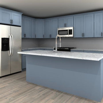 LessCare Colonial Gray 144 by 108 in. L Shaped Kitchen with Island and 36 in. Double Sink