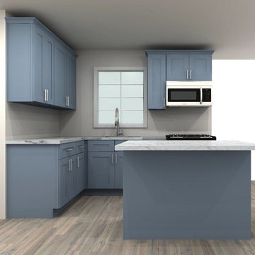 LessCare Colonial Gray 66 by 104 in. L Shaped Kitchen with Island and 33 in. Double Sink