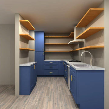 LessCare Danbury Blue 144 by 85 by 74 in. Galley Kitchen and 36 in. Double Sink